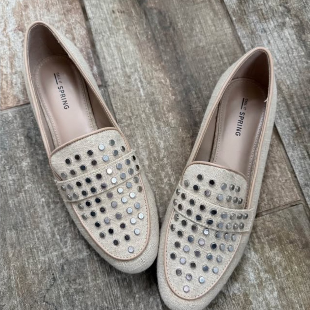 Call It Spring Neutral Beige Studded Loafers for Women